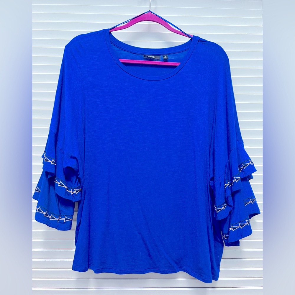 Blue Double Ruffle Sleeve Top